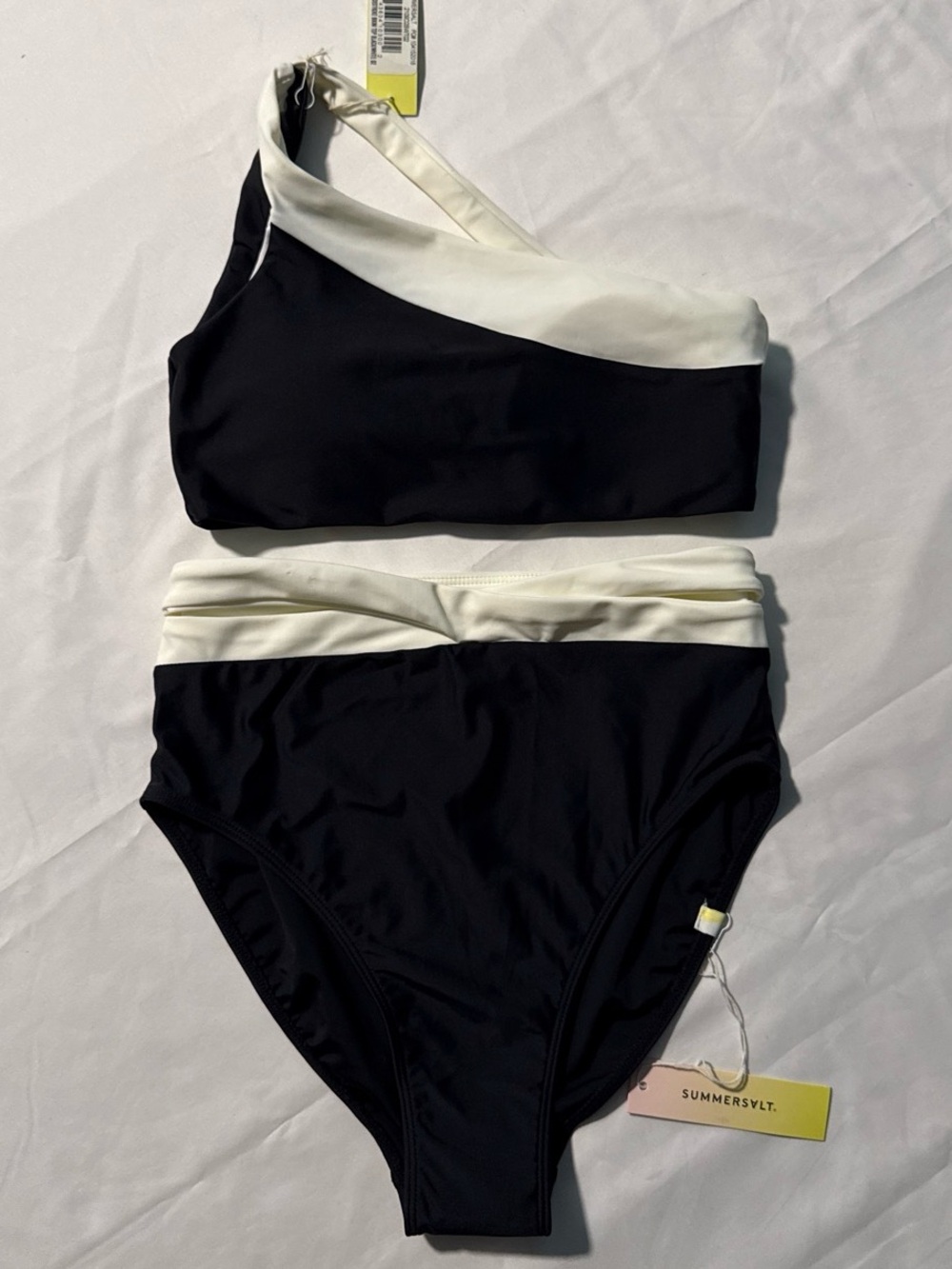 summersalt Black and White One-Shoulder High-Waist Bikini Set